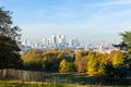Canary Wharf Skyline from Greenwich Park Royalty Free Stock Photo